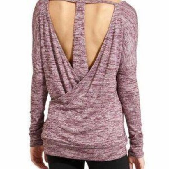 Athleta Heathered Purple Long Sleeve Layered Crossover T-Back Top Size Small - Picture 2 of 7